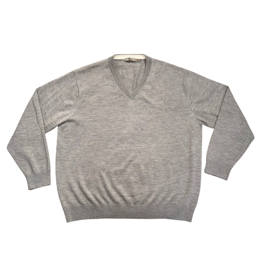 Raffi Linea Uomo Sweater Mens XL Gray Good Extra Fine Merino Wool V-Neck